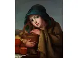 Die Kleine Orangenverkäuferin by Jeanne-Philiberte Ledoux, oil on canvas, offered Dec 2015