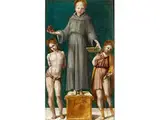 Mönchsheiliger mit Zwei Märtyrern by Mariano di Ser Austerio di Perugia, oil on panel, offered Sep 2018