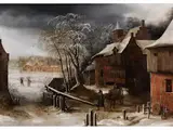 Winterlandschaft mit Häusern und Figuren by Joos de Momper d. Ä., oil on panel, sold Mar 2025