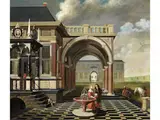 Liebespaar vor Höfischer Architektur by Nicolaes de Giselaer, oil on canvas, sold Dec 2021