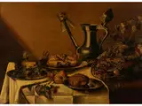 Grosses Stillleben mit Zinnkanne, Weingläsern, Krebs und Früchten by Pieter Claesz, oil, sold Dec 2018