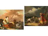 Flötender Hirte by Jean-Baptiste Huet d. Ä., oil on canvas, sold Apr 2022