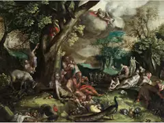 Das Goldene Zeitalter by Abraham Bloemaert, oil on copper, sold Mar 2023