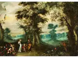 Baumlandschaft mit Biblischer Figurenstaffage by Jasper van der Lanen, oil on copper, sold Sep 2023