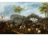 Reiterschlacht an Einer Umkämpften Brücke by Jacob Matthias Weyer, oil on panel, offered Dec 2015