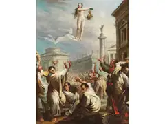 Allegorie der Tugend, die die Büste Eines Römischen Imperators Präsentiert by Gregorio Lazzarini, oil on canvas, sold Sep 2025