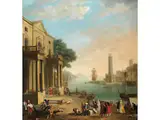 Südliches Hafencapriccio by Jean-Baptiste Lallemand, oil on canvas, sold Sep 2025