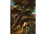Landschaft mit Soldat und Aktdarstellung by Andrea Locatelli, oil on canvas, offered Sep 2023