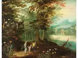 Die Heilige Familie vor Waldlandschaft by Jan van Kessel d. J., oil on copper, sold Mar 2025