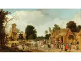Dorflandschaft mit Markt by Pieter van der Hulst d. J., oil on panel, sold Mar 2025