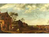 Niederländische Landschaft mit Bauern Beim Kegeln by Egbert van Heemskerck d. J., oil on panel, sold Jun 2025