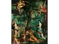 Romulus und Remus mit der Vestalin Tuccia by Bartholomeus Spranger, oil on panel, sold Mar 2017