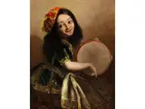 Junges Mädchen mit Tamburin by Francisco Goya, oil on canvas, offered Sep 2024