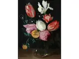 Rosen, Tulpen, Eine Iris, Stiefmütterchen und Eine Anemone in Einer Glasvase by Jan van Kessel d. Ä., oil on panel, sold Sep 2021