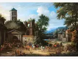 Kirmes-markt vor der Kirche by Adriaen Frans Boudewijns d. Ä., oil on canvas, sold Mar 2025