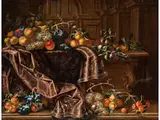 Innenraum mit Früchtestillleben auf Golddurchwirkter Decke by Antonio Gianlisi d. J., oil on canvas, offered Dec 2023