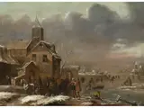 Grosse Winterlandschaft mit Schlittschuhfahrern by Klaes Molenaer, oil on panel, offered Sep 2021