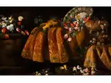 Stillleben mit Blumen, Porzellanschale und Einer Violine by Antonio Gianlisi d. J., oil on canvas, sold Jul 2017