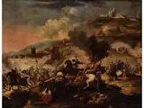 Schlachtengetümmel by Antonio Calza, oil on canvas, sold Jun 2025