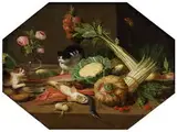 J., 1654 - 1708 Küchenstillleben mit Tischen und Zwei Katzen by Jan van Kessel d. J., oil on copper, offered Sep 2015