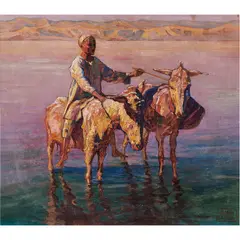 Untitled (Orientalist Scene with Figure on Donkey) by Adam Styka, oil on board, sold May 2024