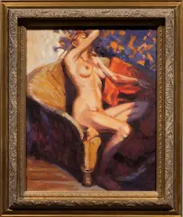 Wicker Chair Orange Blanket Nude by Keith Wicks, 2001, oil on canvas, sold May 2024