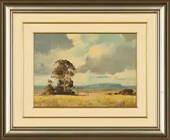 Landscape with Tree by Christopher Tugwell, oil on canvas mounted on board, sold Sep 2026