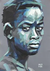 Portrait of a Boy by Muzi Phiri, acrylic on paper, sold Sep 2026