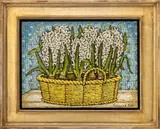 Still Life Scene with White Pearl Hyacinths by Kenneth Cox, Oil on Masonite Panel, sold Aug 2025