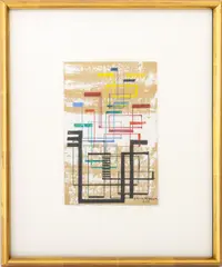 Modernist Geometric Composition by I. Rice Pereira, 1956, Gouache on Toned Paper, sold Sep 2025