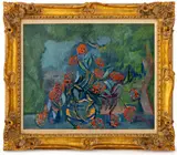 Still Life with Red Flowers by Bruno Krauskopf, Oil on Board, sold Sep 2025