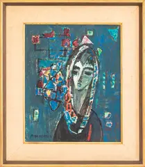 Abstract Portrait by Zvi Meirovich, Oil on Canvas, sold Sep 2025
