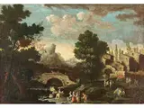 Capriccio mit Figuren und Ländlichen Gebäuden by Gherardo Poli, oil on canvas, offered Jun 2026