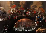 Schlachtengemälde mit Pferden auf Einer Brücke by gen. „Il Manciola“ Vincent Adriaenssen, oil on canvas, sold Jul 2015