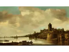 Flusslandschaft mit Ansicht des Valkhof in Nijmwegen by Wouter Knijff, oil on panel, offered Sep 2016