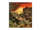 Flusslandschaft mit Stadt bei Sonnenuntergang by Herri met de Bles, oil on panel, sold Sep 2025