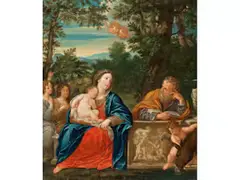 Rast auf der Flucht Nach Ägypten by Francesco Albani, oil on panel, offered Dec 2025