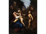 Die Heilige Familie mit der Heiligen Elisabeth und Johannes by Cristoforo Roncalli il Pomarancio, oil on canvas, offered Sep 2023