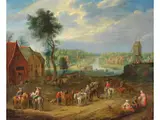 Die Rast vor der Windmühle by Joseph van Bredael, oil on panel, sold Mar 2026