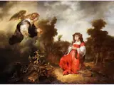 Der Engel Erscheint Hagar in der Wüste by Jan van Noordt, oil on panel, sold Sep 2024
