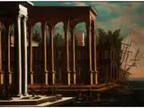 Architektur-capriccio mit Schiffen und Figuren by Agostino Tassi, oil on canvas, offered Apr 2016