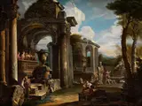Antike Ruinen mit Besuchern by Giovanni Paolo Panini, oil on canvas, offered Sep 2021