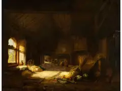 Interieur mit Bauernfamilie by Isaac van Ostade, oil on panel, sold Sep 2024