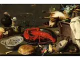 Küchenstück mit Hummer, Hase, Federvieh, Trauben und Brotlaib by Frans Snyders, oil on panel, sold Dec 2022