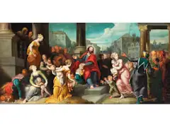 Lasset die Kinder zu mir Kommen by Simon de Vos, oil on copper, sold Mar 2024