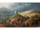 Gefecht vor Sich Verdunkelndem Himmel by Sebastian Vrancx und, oil on panel, sold Mar 2025