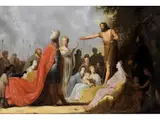 Die Predigt Johannes des Täufers by Pieter de Grebber, oil on canvas, offered Dec 2023