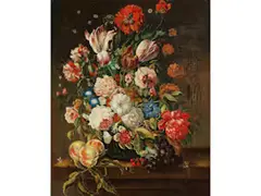 Prunkstilllebeben mit Blumen, Früchten und Insekten by Joseph Nigg, oil on canvas, offered Mar 2026