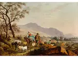 Italienische Landschaft mit Reisenden by Nicolaes Pieterszoon Berchem, oil on panel, offered Dec 2020