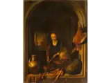 Die Fleissige Köchin by Gerrit Dou, oil, sold Dec 2023